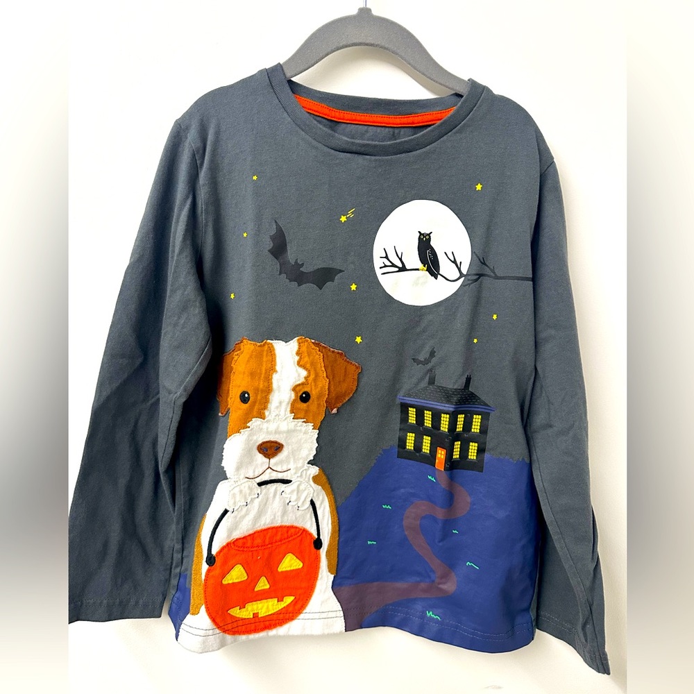 Mini Boden Dark Gray Halloween Puppy Long Sleeve Tee